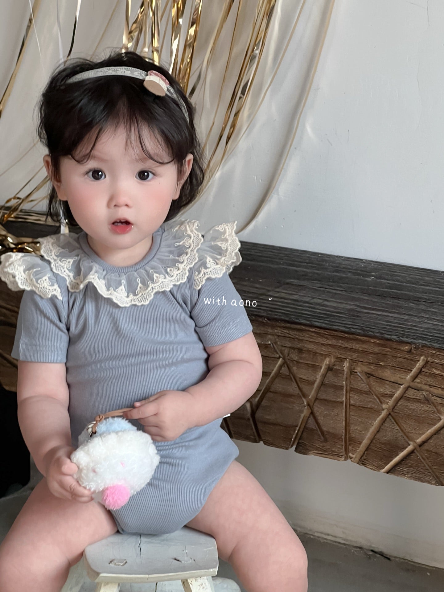 Vintage Lace Flutter Romper (Blue)