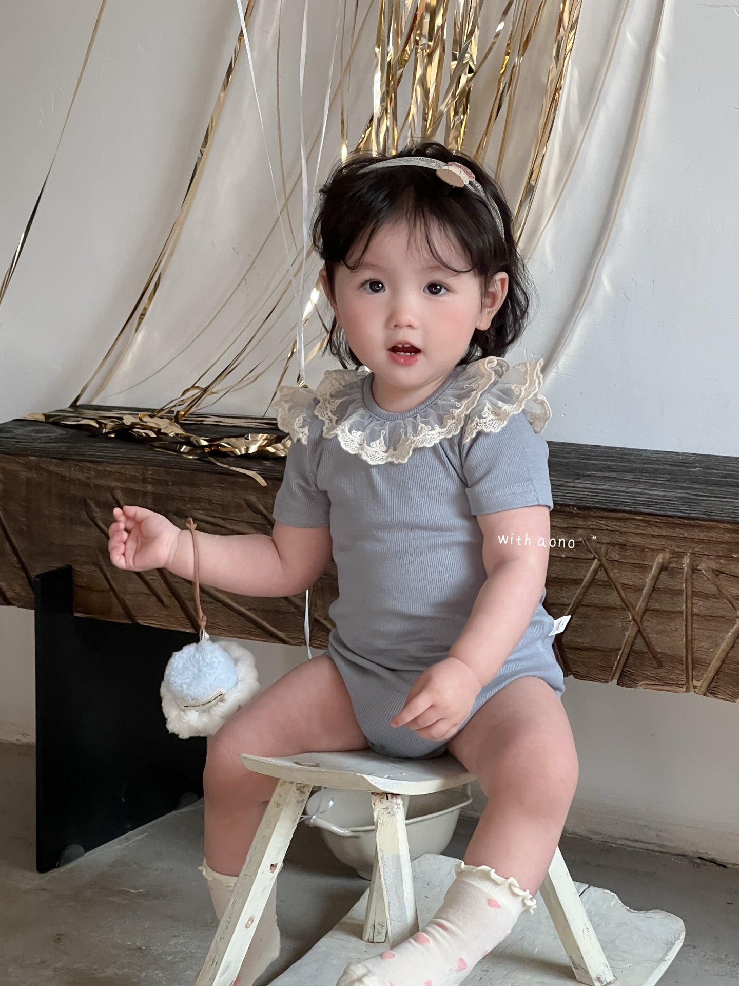 Vintage Lace Flutter Romper (Blue)
