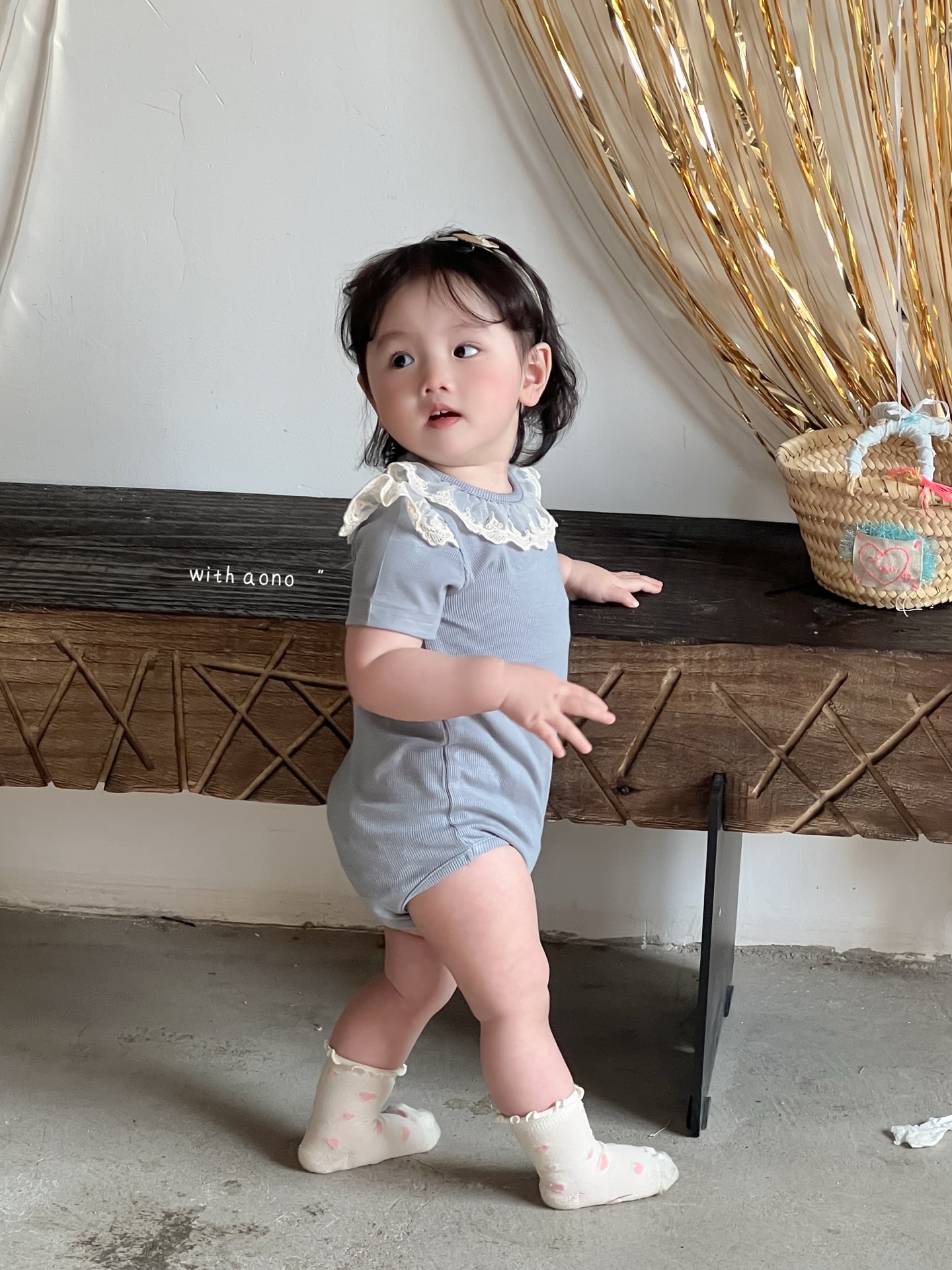 Vintage Lace Flutter Romper (Blue)