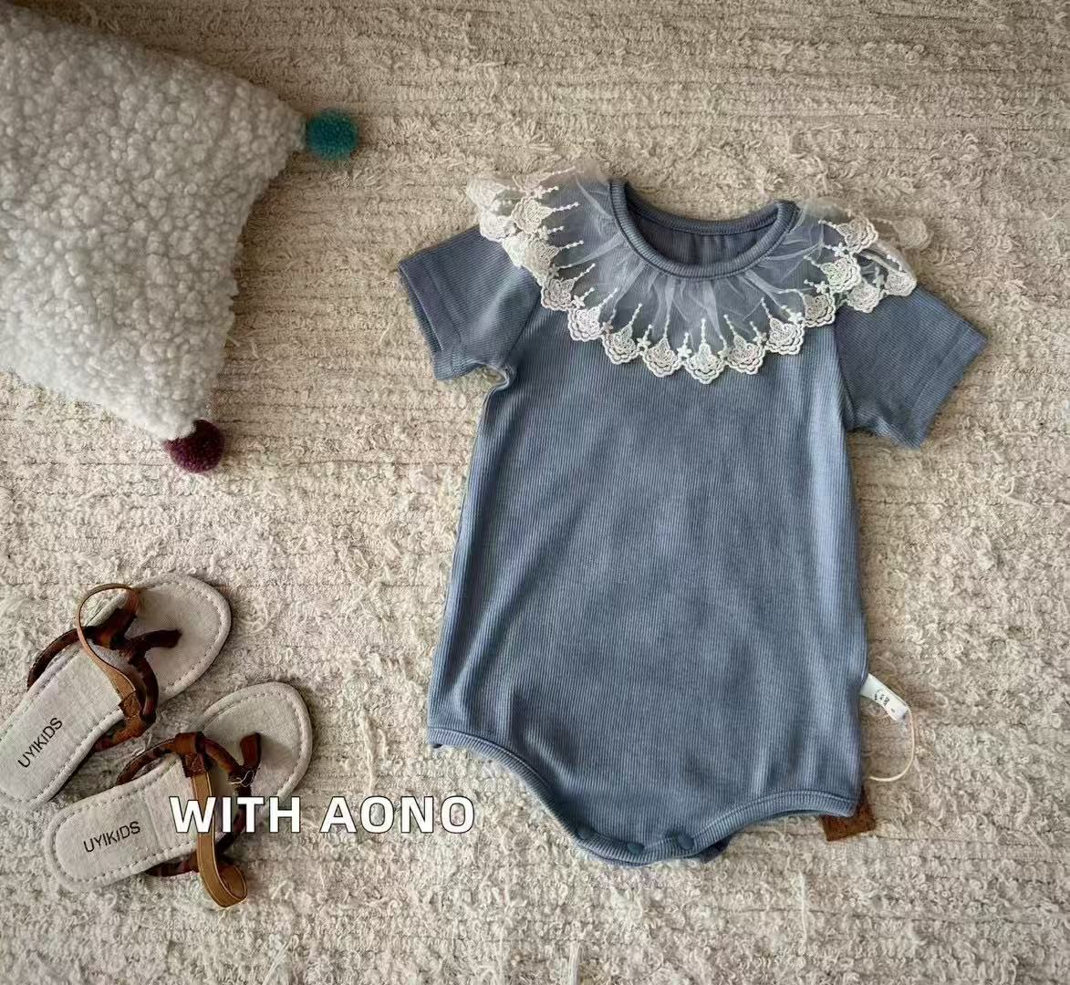 Vintage Lace Flutter Romper (Blue)