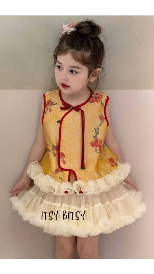 Golden Peony Ruffle Top