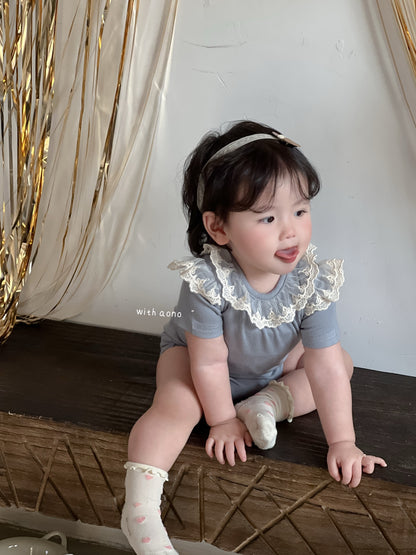 Vintage Lace Flutter Romper (Blue)