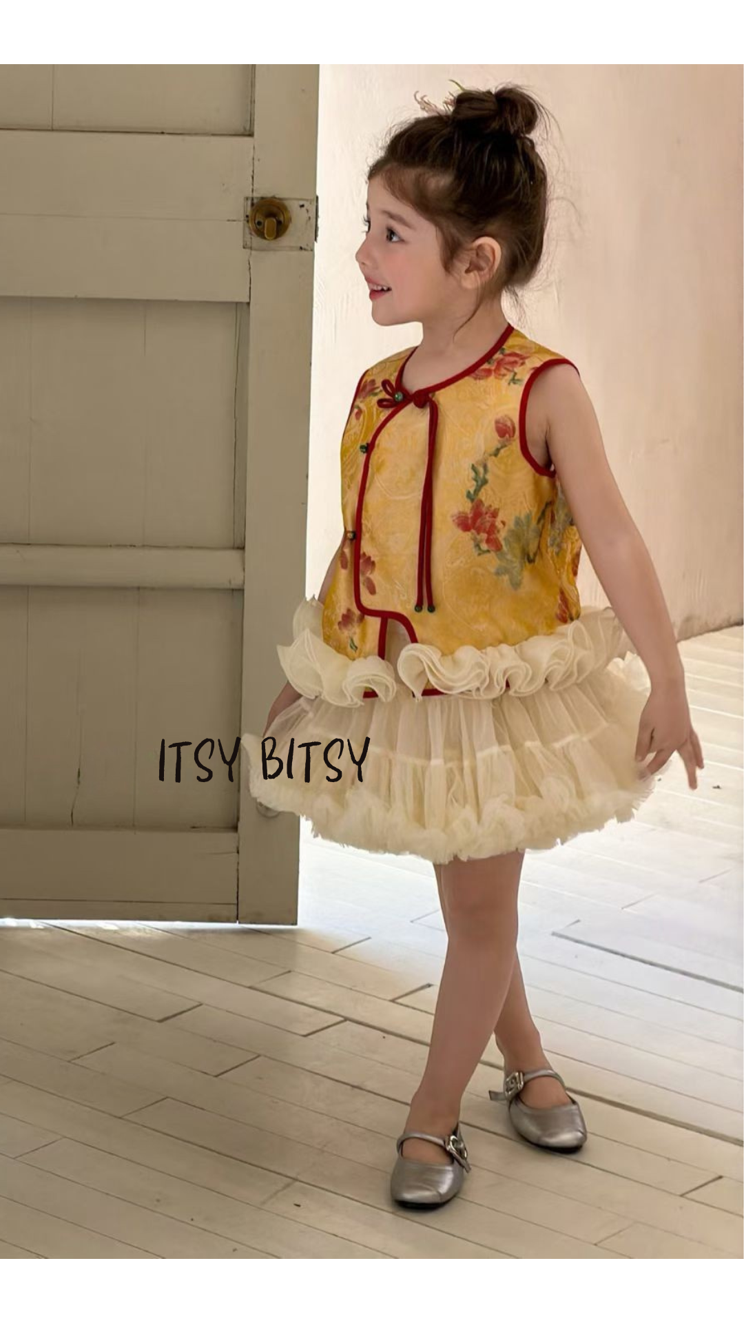 Golden Peony Ruffle Top